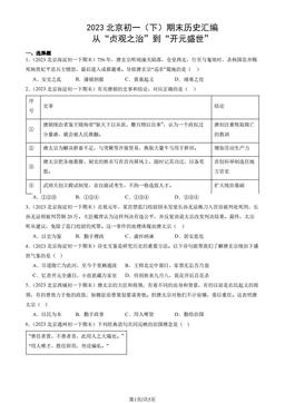 2023北京初一（下）期末历史汇编：从“贞观之治”到“开元盛世”-答案