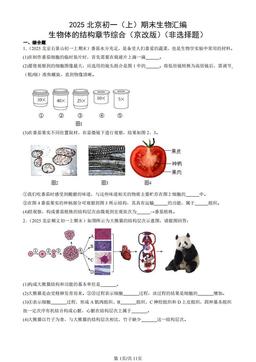 2025北京初一（上）期末生物汇编：生物体的结构章节综合（京改版）（非选择题）-答案