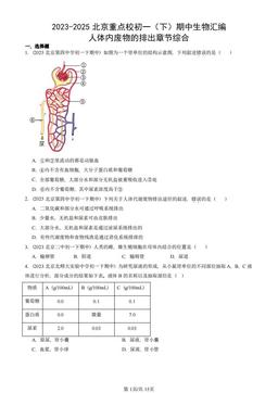 2023-2025北京重点校初一（下）期中生物汇编：人体内废物的排出章节综合-答案