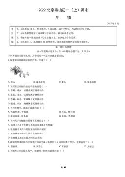 2022北京燕山初一（上）期末生物（教师版）-答案