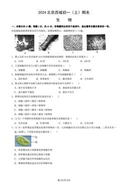 2024北京西城初一（上）期末生物（教师版）-答案