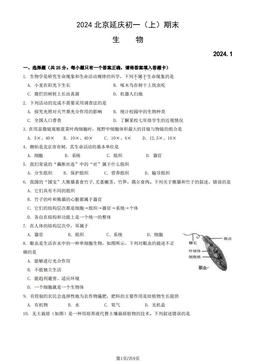 2024北京延庆初一（上）期末生物（教师版）-答案