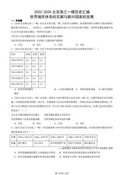 2022-2024北京高三一模历史汇编：世界殖民体系的瓦解与新兴国家的发展-答案