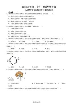 2023北京初一（下）期末生物汇编：人体生命活动的调节章节综合-答案