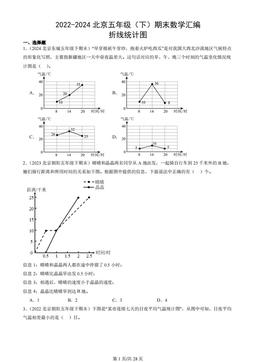 2022-2024北京五年级（下）期末数学汇编：折线统计图