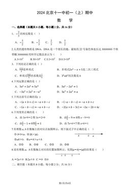 2024北京十一中初一（上）期中数学（教师版）-答案