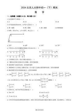 2024北京人大附中初一（下）期末数学（教师版）-答案