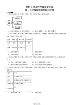 2023北京初三二模历史汇编：统一多民族国家的巩固和发展-答案