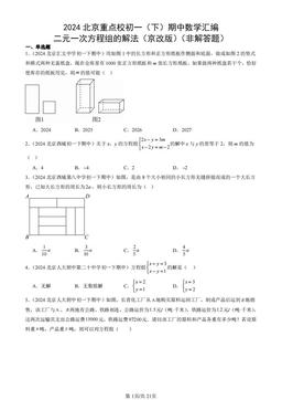 2024北京重点校初一（下）期中数学汇编：二元一次方程组的解法（京改版）（非解答题）-答案