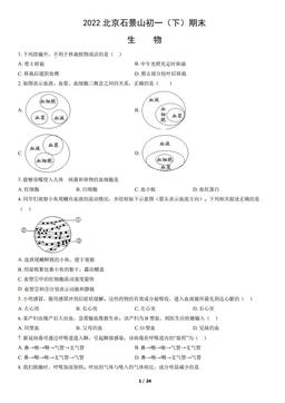 2022北京石景山初一（下）期末生物（教师版）-答案