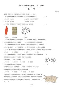 2018北京海淀初三（上）期中生物含答案-答案
