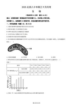 2025北京八十中高三9月月考生物（教师版）-答案