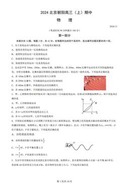 2024北京朝阳高三（上）期中物理（教师版）-试题