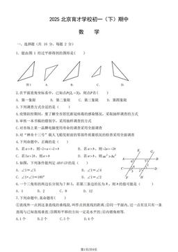 2025北京育才学校初一（下）期中数学（教师版）-答案