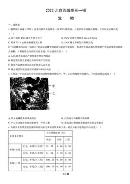 2022北京西城高三一模生物（教师版）-答案