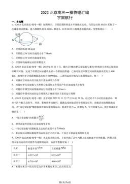 2023北京高三一模物理汇编：宇宙航行-答案