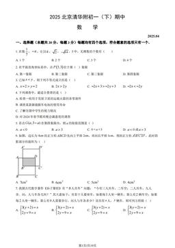 2025北京清华附初一（下）期中数学（教师版）-答案