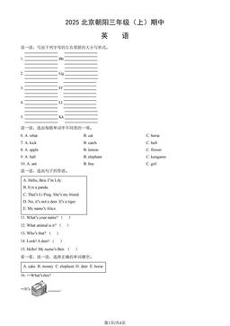 2025北京朝阳三年级（上）期中英语（教师版）-答案