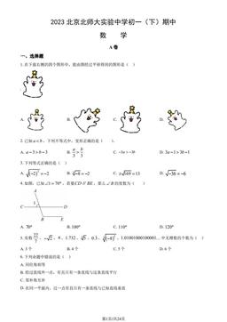 2023北京北师大实验中学初一（下）期中数学（教师版）-答案