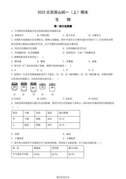 2022北京房山初一（上）期末生物（教师版）-答案
