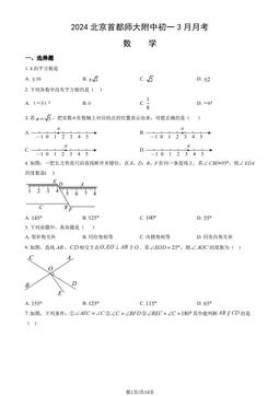 2024北京首都师大附中初一3月月考数学（教师版）-答案