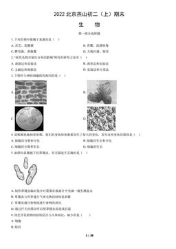 2022北京燕山初二（上）期末生物（教师版）-答案