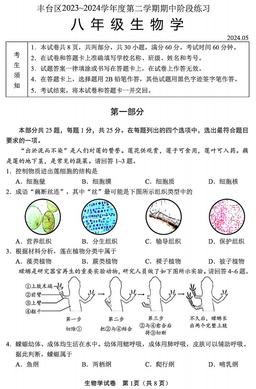2024北京丰台初二（下）期中生物-答案