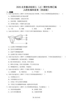 2025北京重点校初二（上）期中生物汇编：人的生殖和发育（京改版）-答案