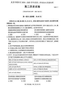 2025北京朝阳高二（下）期末历史-答案