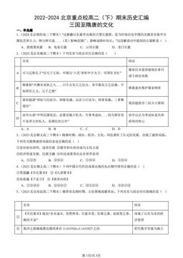 2022-2024北京重点校高二（下）期末历史汇编：三国至隋唐的文化-答案