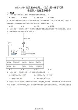 2022-2024北京重点校高二（上）期中化学汇编：物质及其变化章节综合-答案