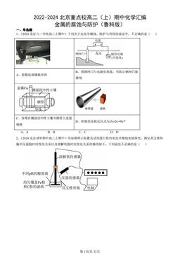 2022-2024北京重点校高二（上）期中化学汇编：金属的腐蚀与防护（鲁科版）-答案