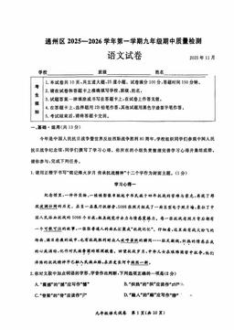 2025北京通州初三（上）期中语文（教师版）-答案