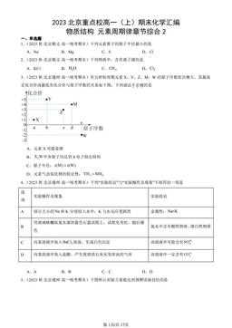 2023北京重点校高一（上）期末化学汇编：物质结构 元素周期律章节综合2-答案