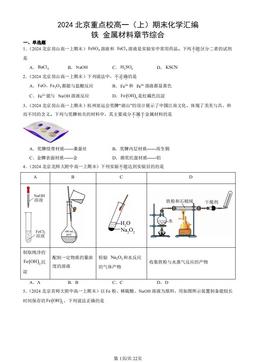 2024北京重点校高一（上）期末化学汇编：铁 金属材料章节综合-答案