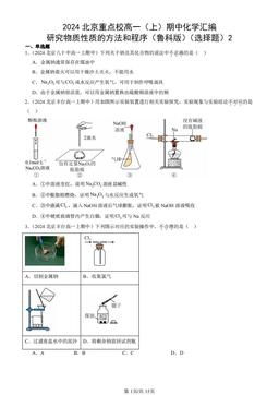 2024北京重点校高一（上）期中化学汇编：研究物质性质的方法和程序（鲁科版）（选择题）2-答案