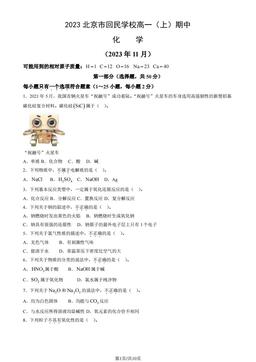 2023北京市回民学校高一（上）期中化学（教师版）-答案