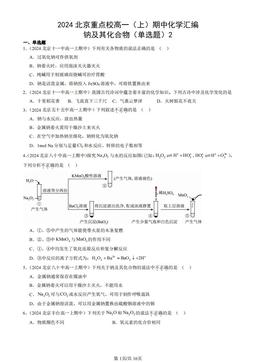 2024北京重点校高一（上）期中化学汇编：钠及其化合物（单选题）2-答案