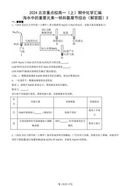 2024北京重点校高一（上）期中化学汇编：海水中的重要元素—钠和氯章节综合（解答题）3-答案