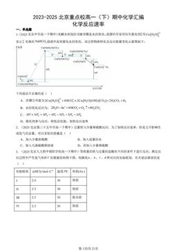 2023-2025北京重点校高一（下）期中化学汇编：化学反应速率-答案