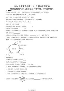 2024北京重点校高一（上）期中化学汇编：物质的性质与转化章节综合（鲁科版）（非选择题）-答案