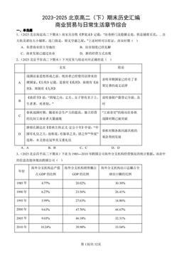 2023-2025北京高二（下）期末历史汇编：商业贸易与日常生活章节综合-答案