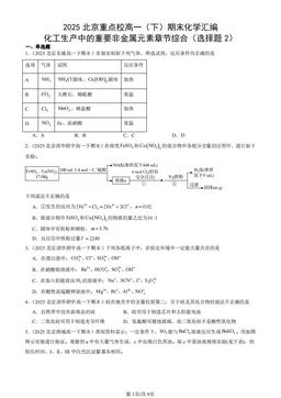 2025北京重点校高一（下）期末化学汇编：化工生产中的重要非金属元素章节综合（选择题2）-答案